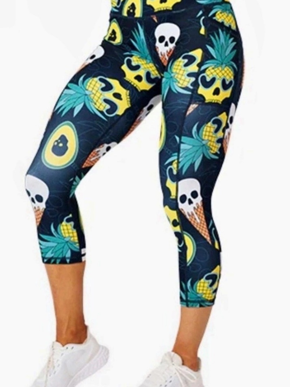 Constantly Varied Gear Pineapple Skull Print Leggings Goth Athleisure Workout Gy